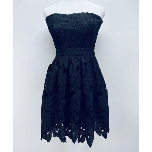 Sans Souci Women's Floral Lace Mini Dress Size Small Black Strapless New - Picture 3 of 11